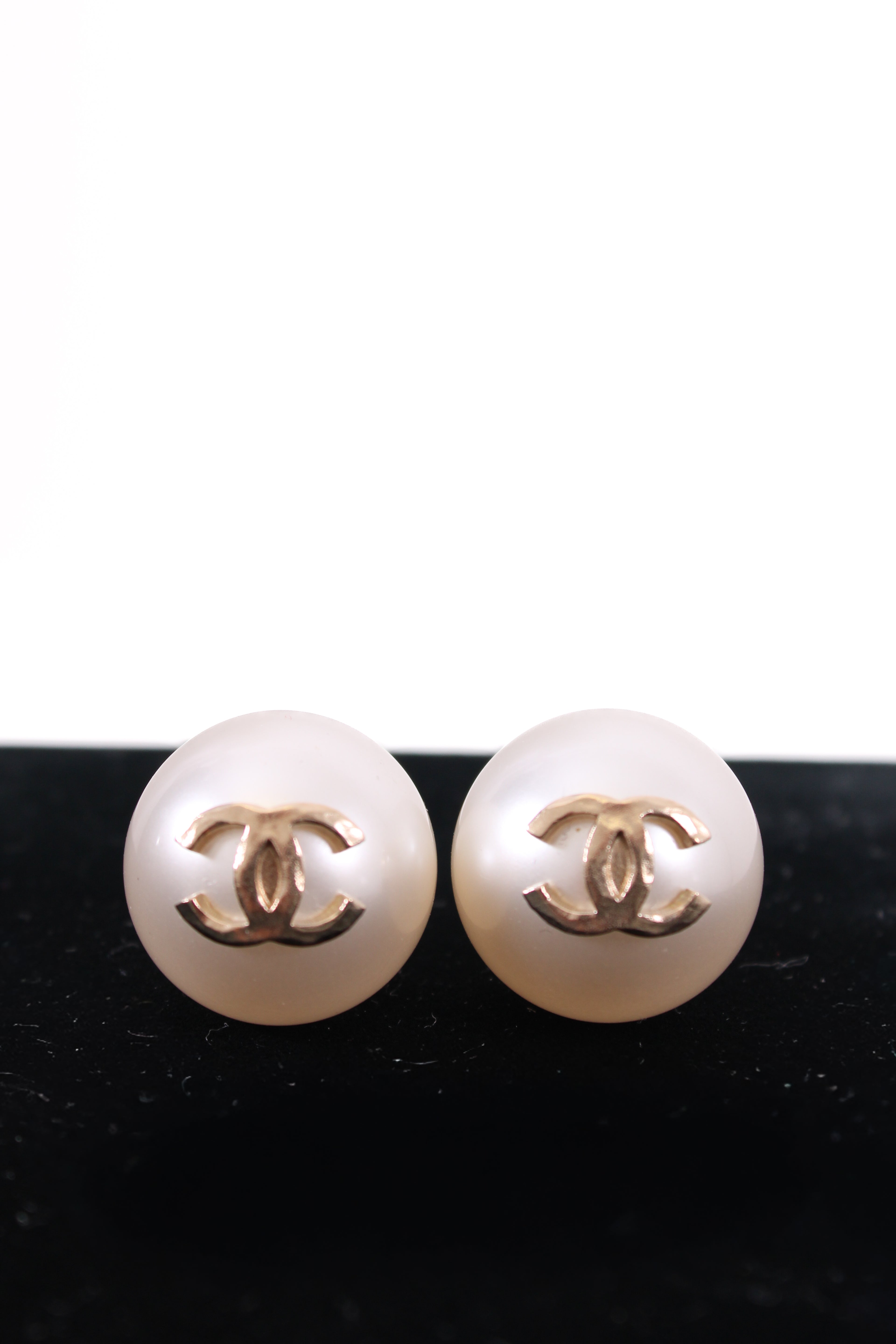 Chanel Faux Pearl Earrings Gold