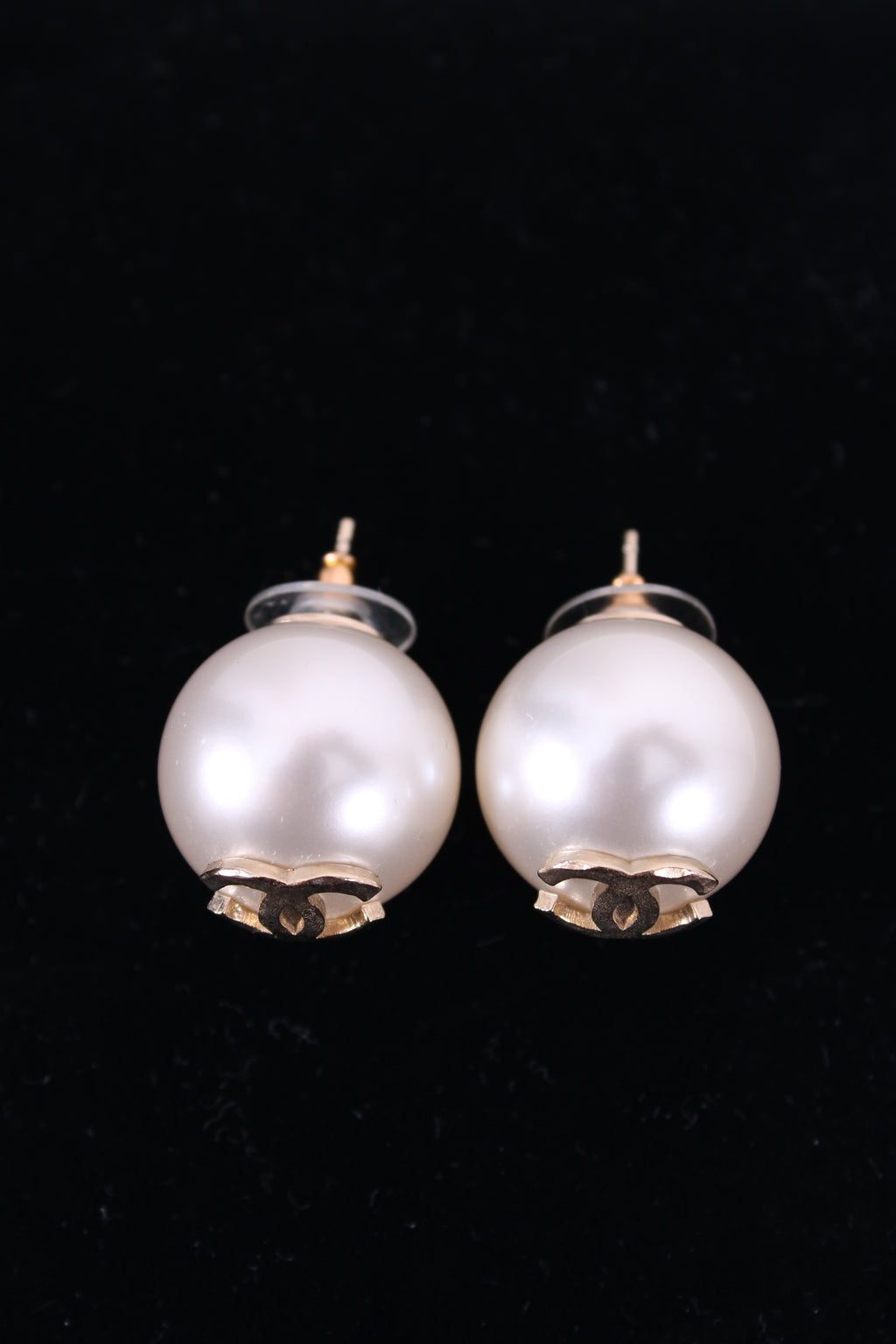 Chanel Faux Pearl Earrings Gold
