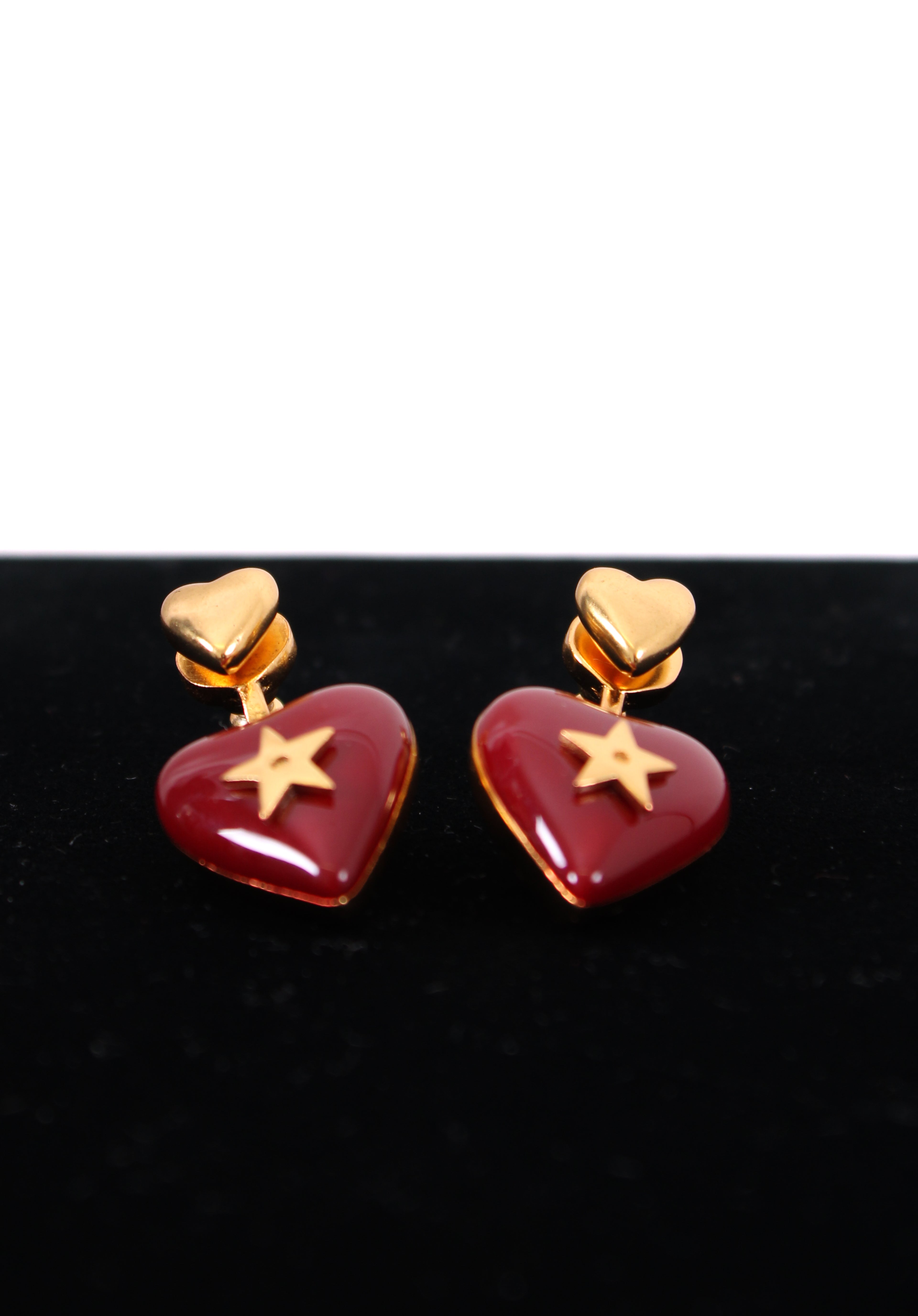 Christian Dior Heart Drop Earrings Red