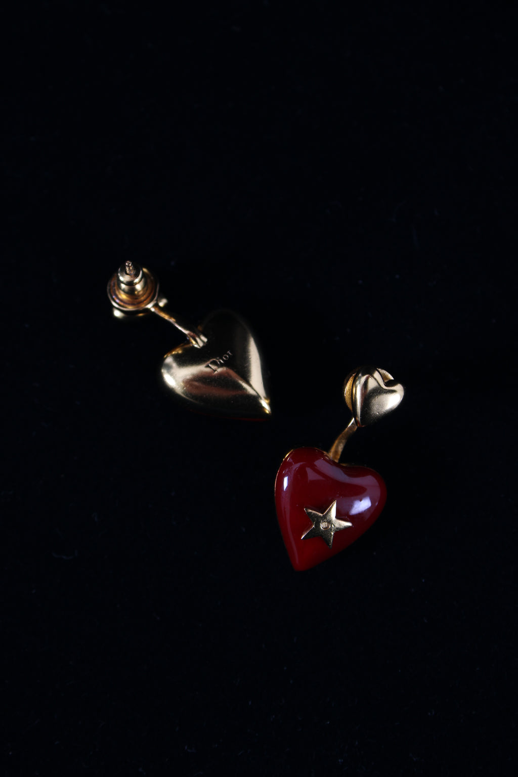 Christian Dior Heart Drop Earrings Red