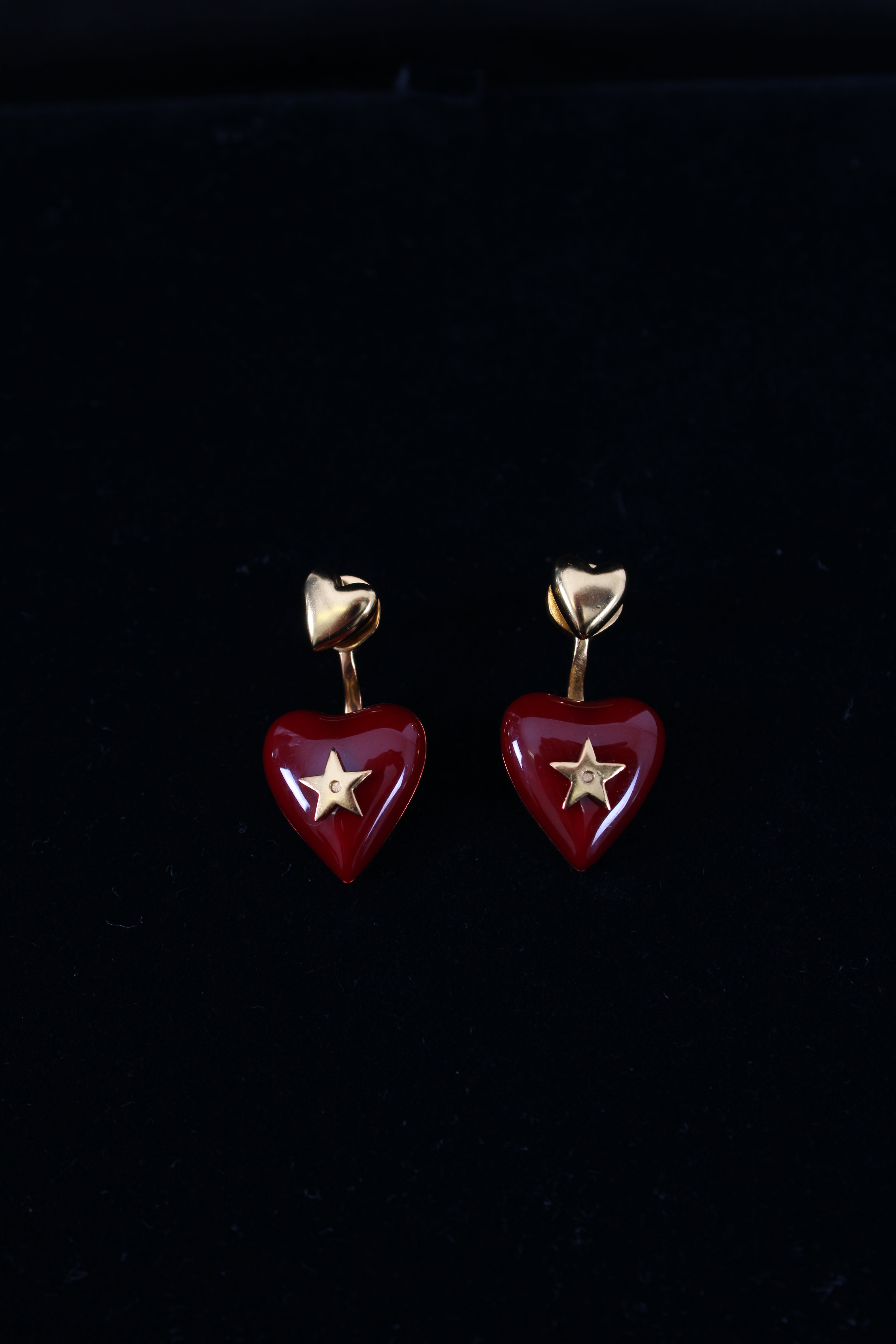 Christian Dior Heart Drop Earrings Red