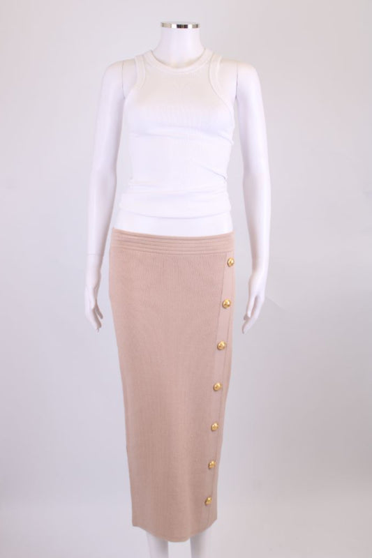 Balmain Knit Button Pencil Skirt Beige M