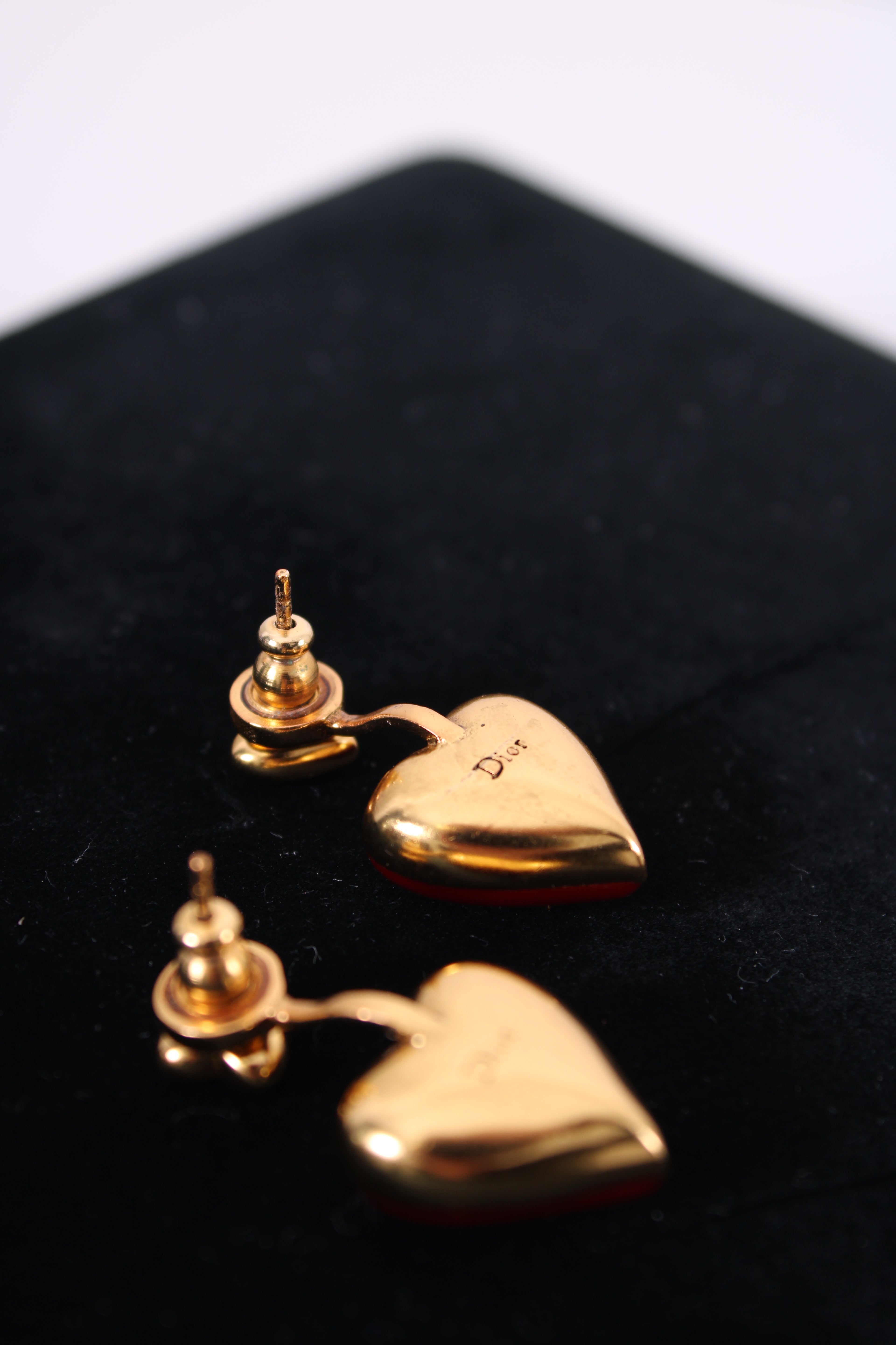 Christian Dior Heart Drop Earrings Red