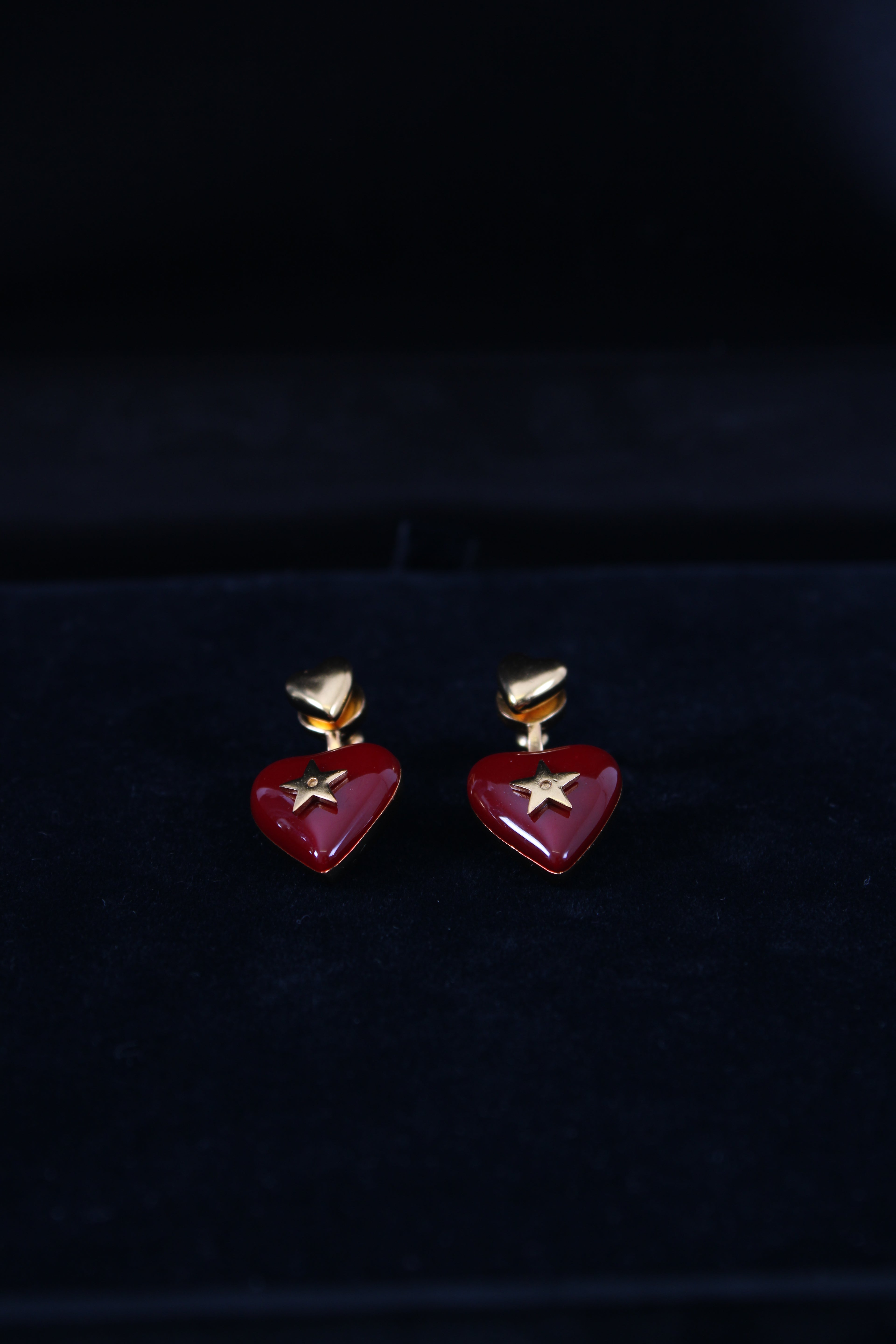 Christian Dior Heart Drop Earrings Red