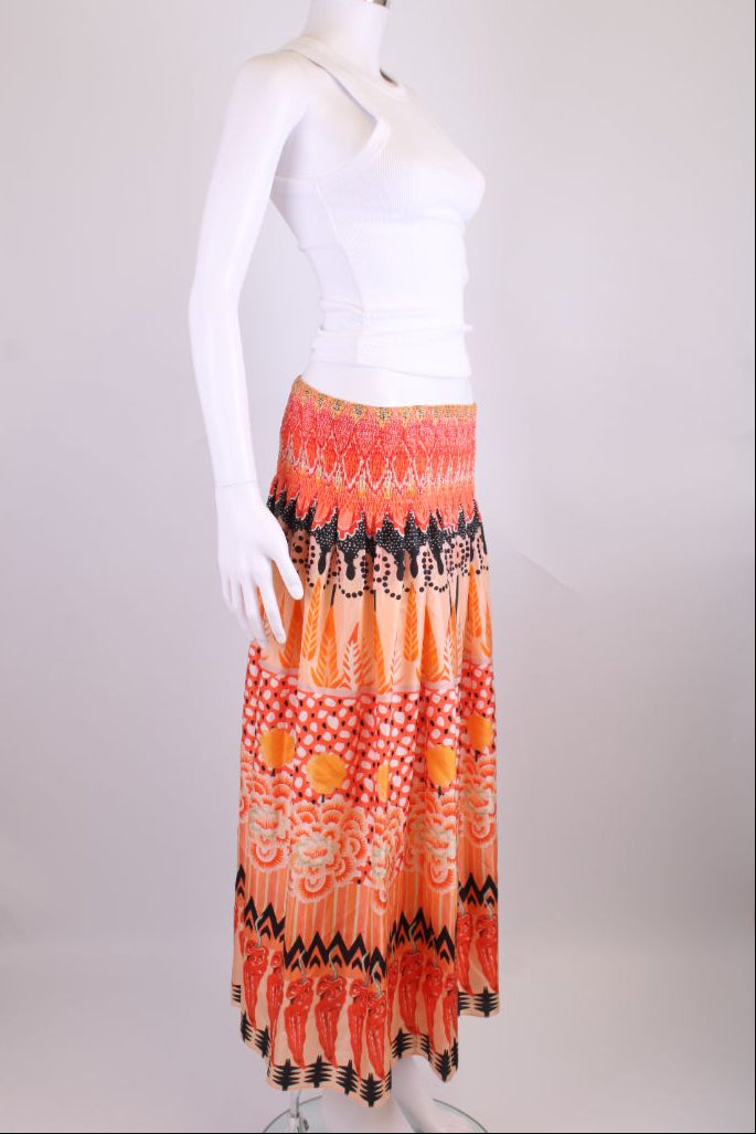 Temperley London Print Skirt Orange/ Cream 12