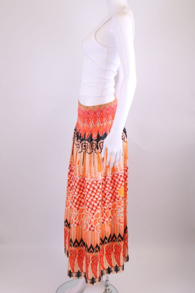 Temperley London Print Skirt Orange/ Cream 12