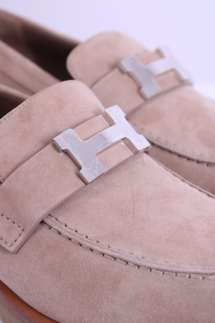 Hermes Faubourg Suede Loafers Beige Camel 37