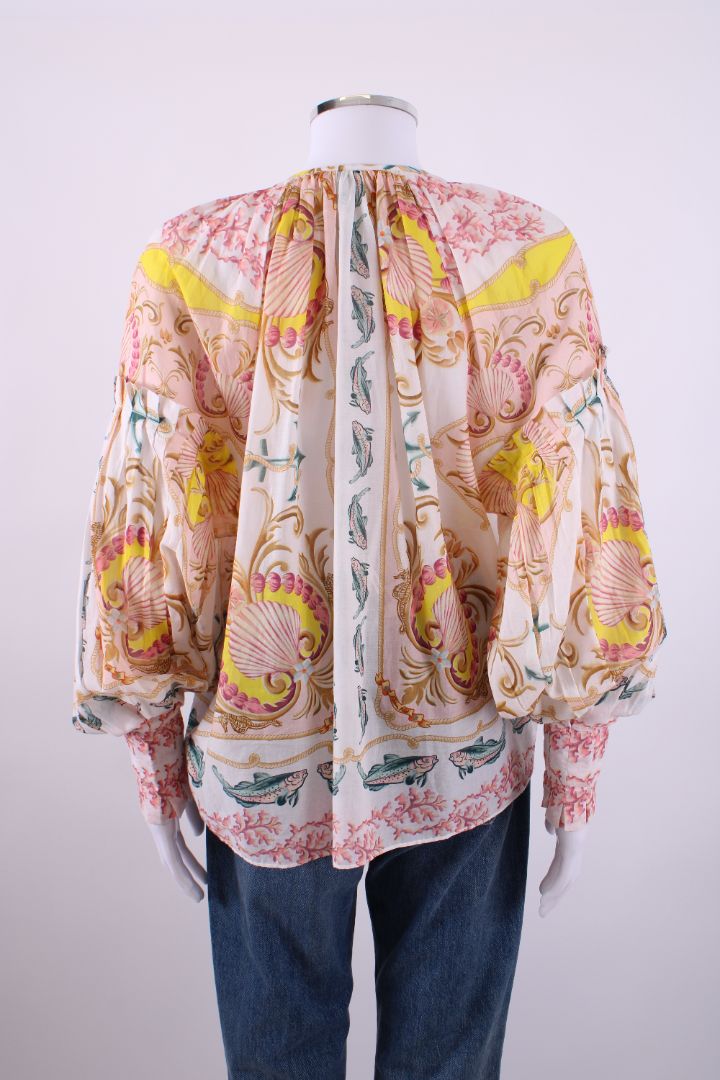Farm Rio L/S Shell Print Blouse White/ Coral