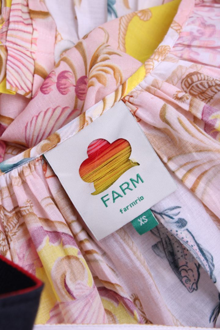 Farm Rio L/S Shell Print Blouse White/ Coral