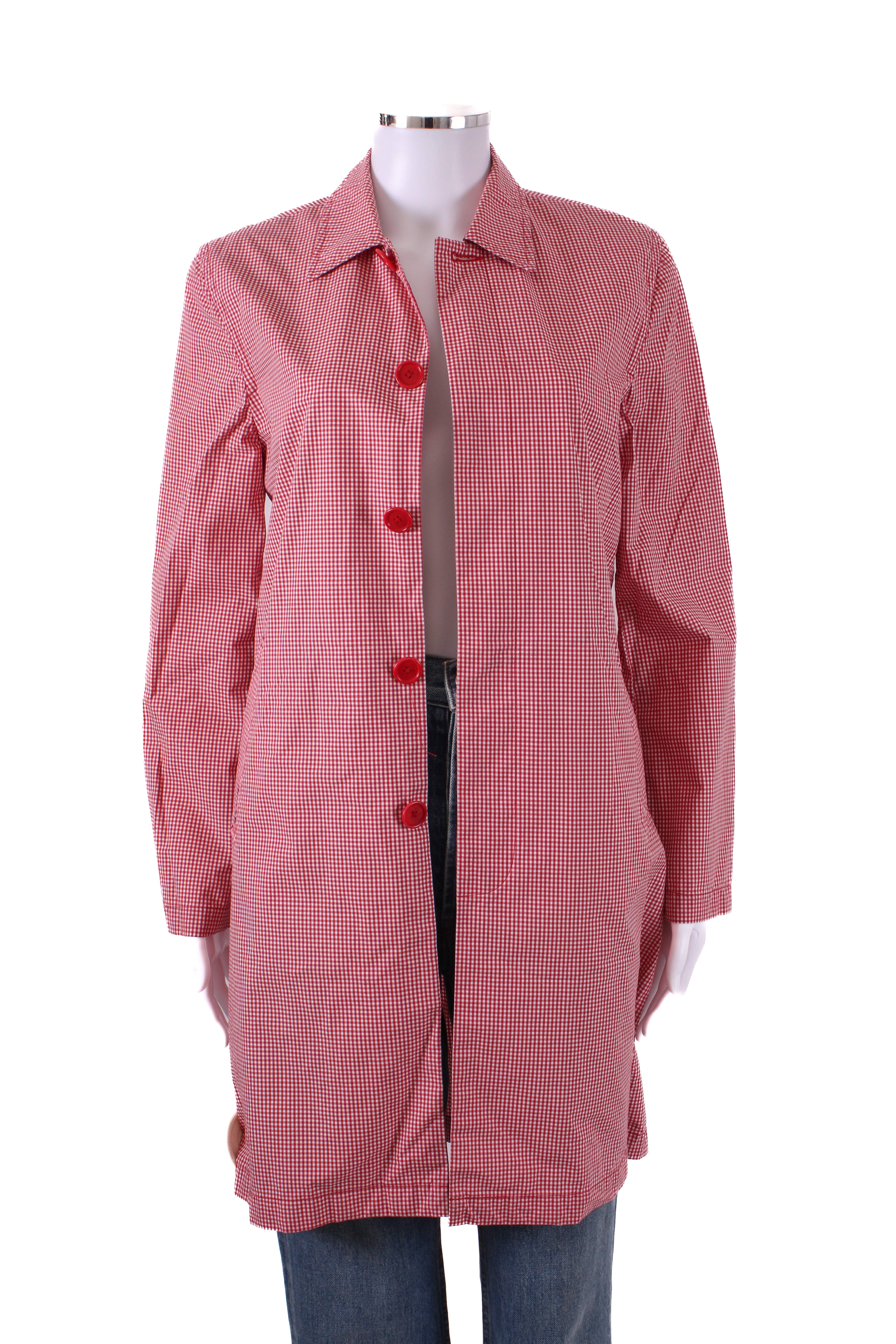 Ralph Gingham Trench Overcoat Red/White S
