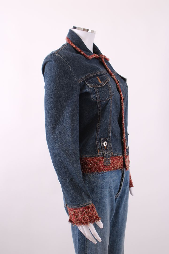 Dolce & Gabbana Tweed Trim Denim Jacket Blue/Red XS