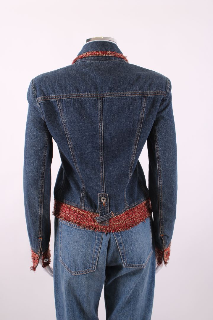 Dolce & Gabbana Tweed Trim Denim Jacket Blue/Red XS