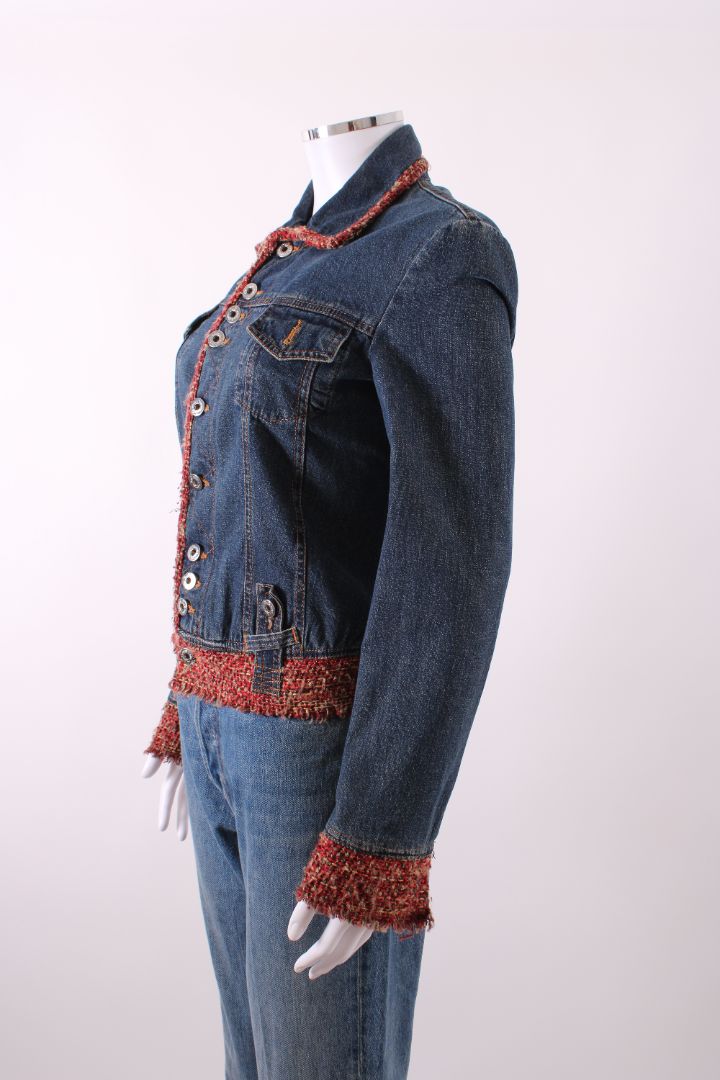 Dolce & Gabbana Tweed Trim Denim Jacket Blue/Red XS