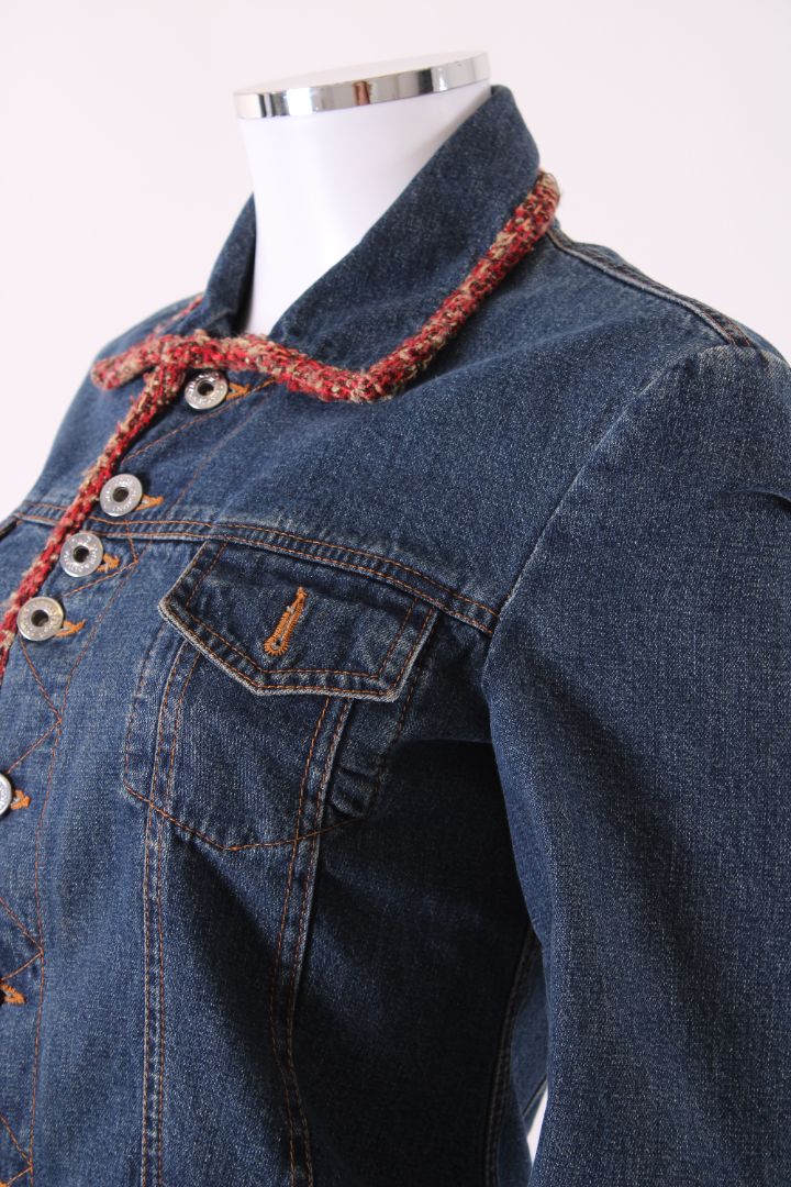 Dolce & Gabbana Tweed Trim Denim Jacket Blue/Red XS