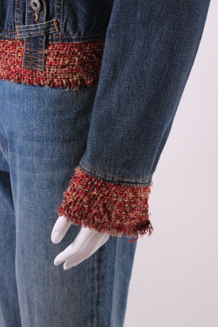 Dolce & Gabbana Tweed Trim Denim Jacket Blue/Red XS