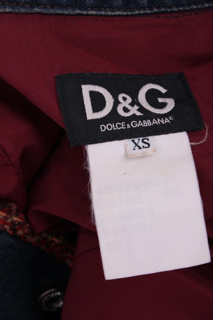 Dolce & Gabbana Tweed Trim Denim Jacket Blue/Red XS