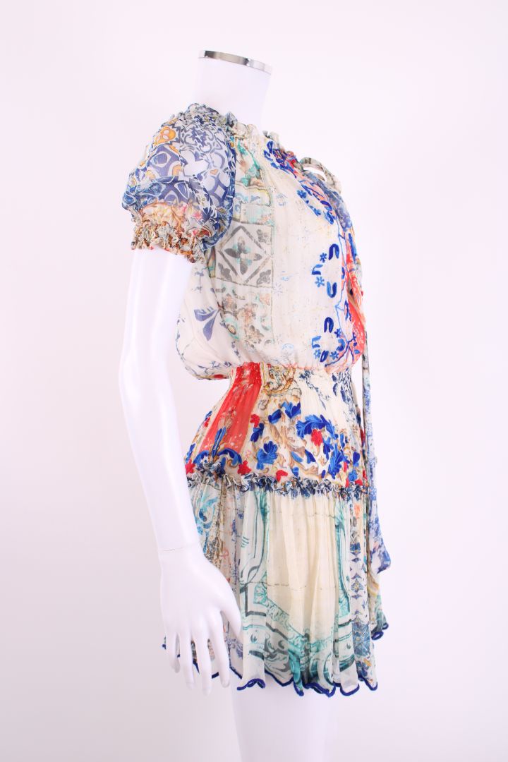 Hemant & Nandita S/ Print Dress Cream/ Blue S