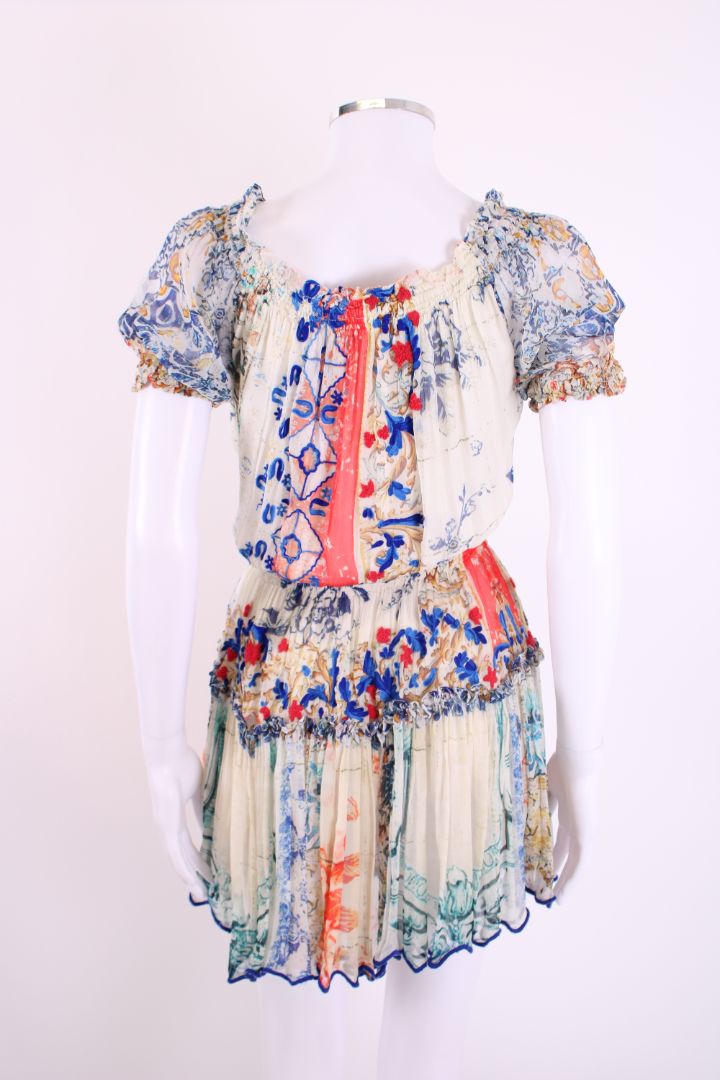 Hemant & Nandita S/ Print Dress Cream/ Blue S