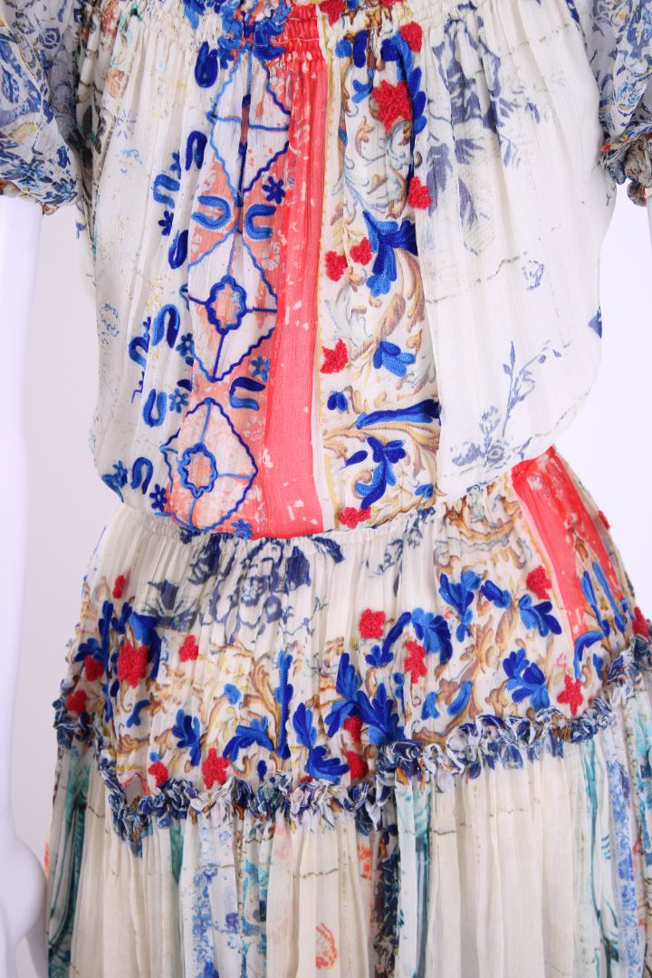 Hemant & Nandita S/ Print Dress Cream/ Blue S