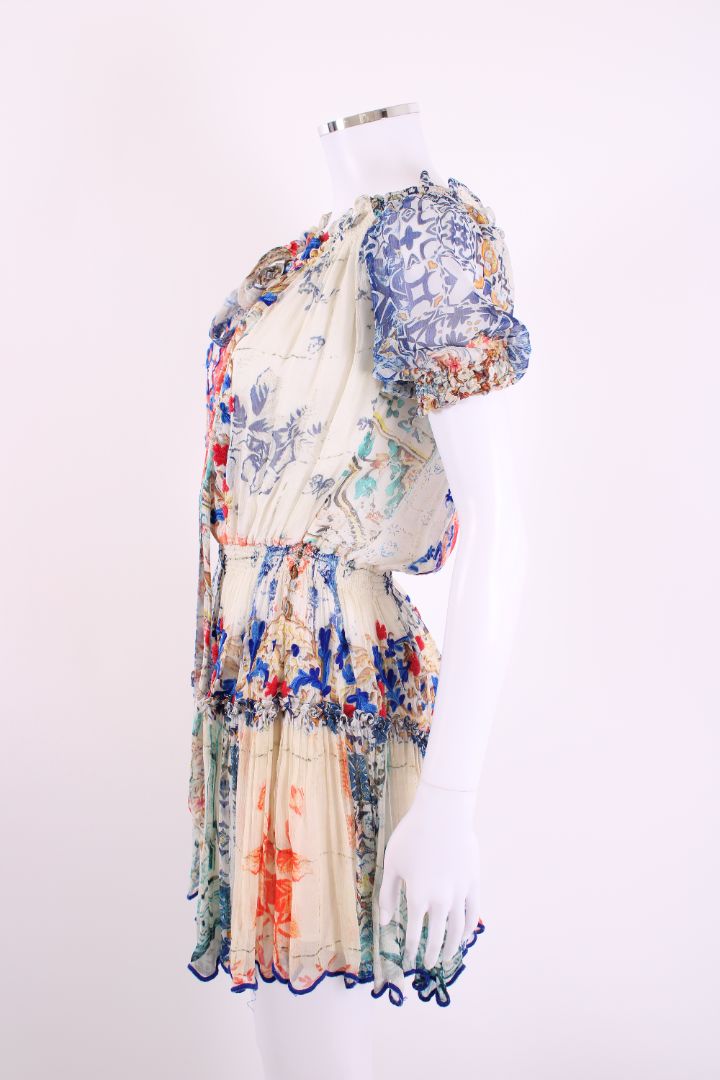 Hemant & Nandita S/ Print Dress Cream/ Blue S