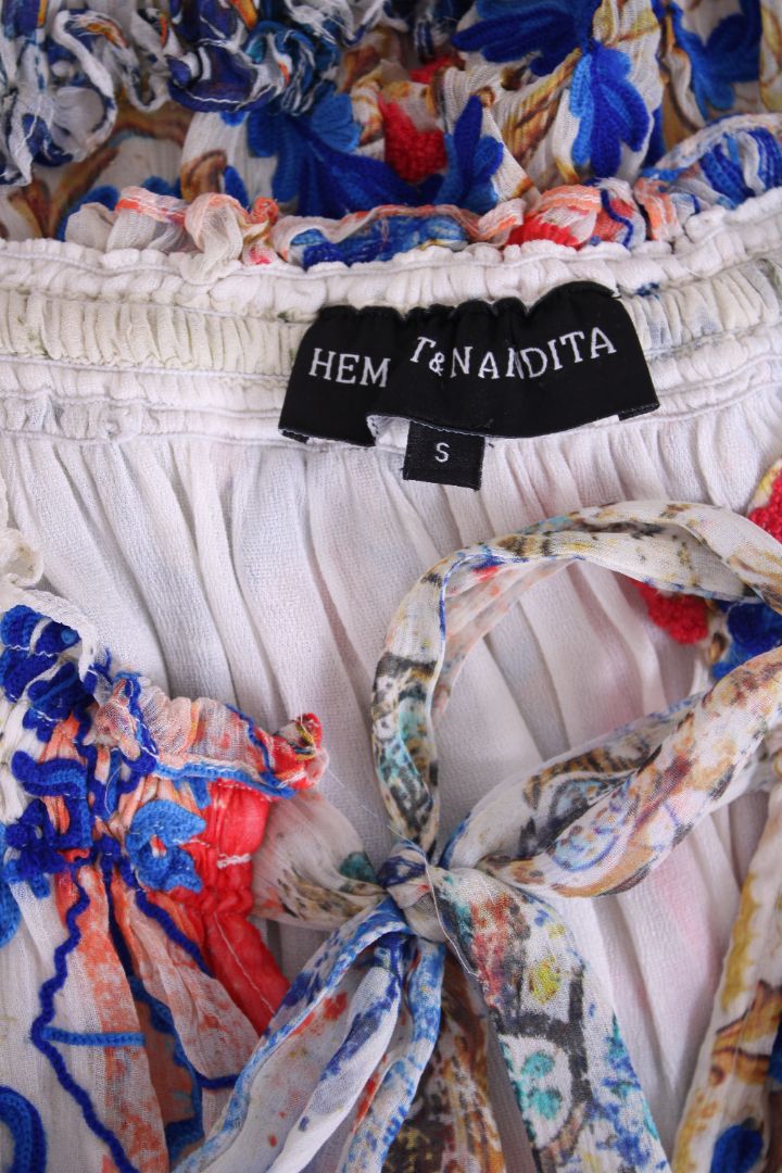 Hemant & Nandita S/ Print Dress Cream/ Blue S