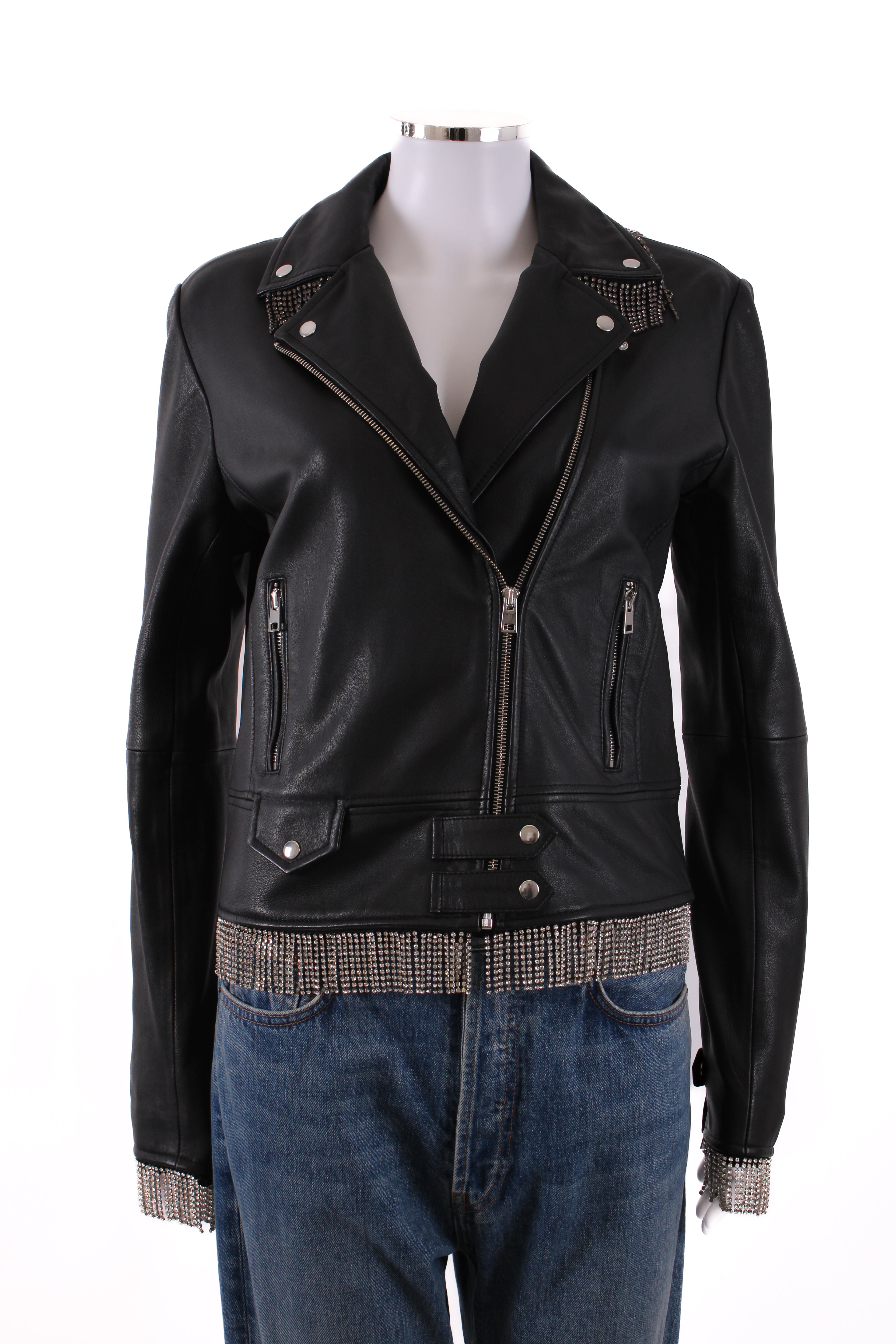 Pinko Leather Biker Diamante Jacket Black 12