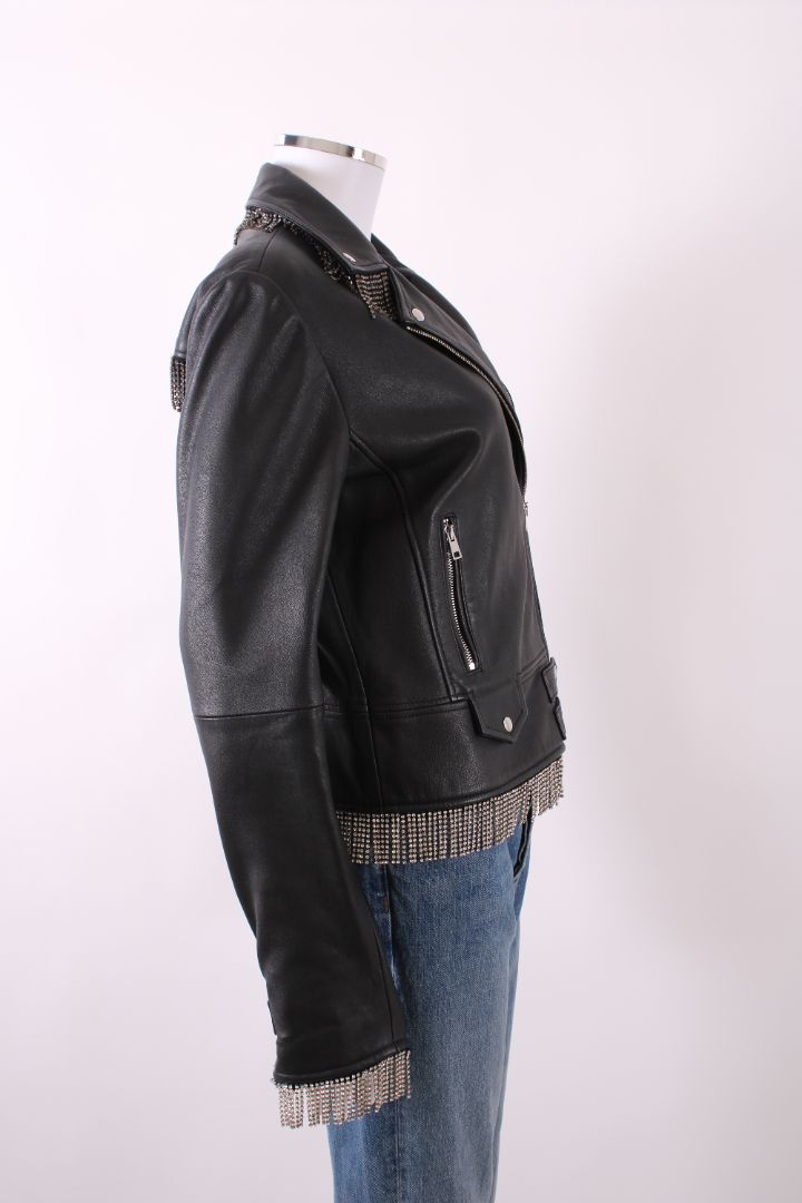 Pinko Leather Biker Diamante Jacket Black 12