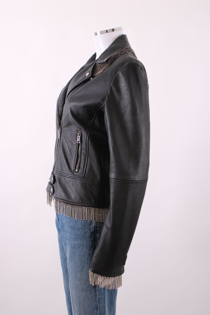 Pinko Leather Biker Diamante Jacket Black 12