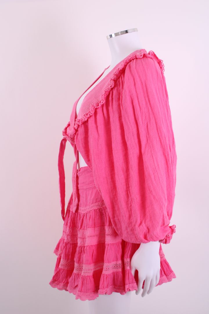 Sunday Saint Tropez Crochet Blouse/ Skirt Co-ord Pink S