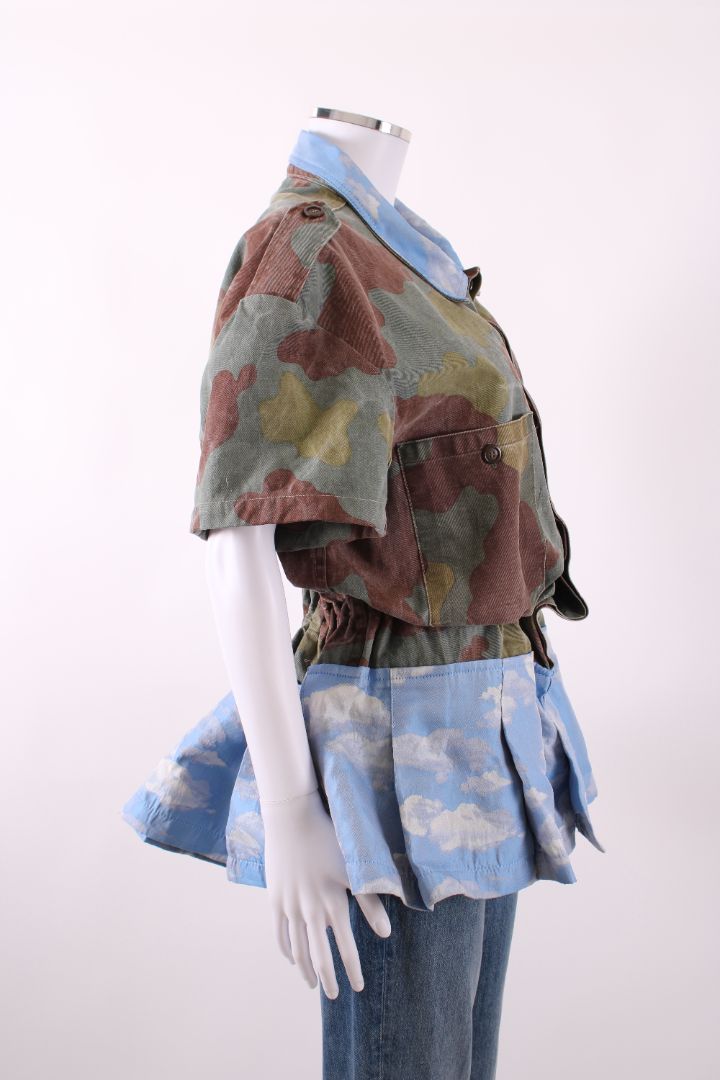 Reimagined by Pinko Peplum Shirt Camo/ Sky Print L