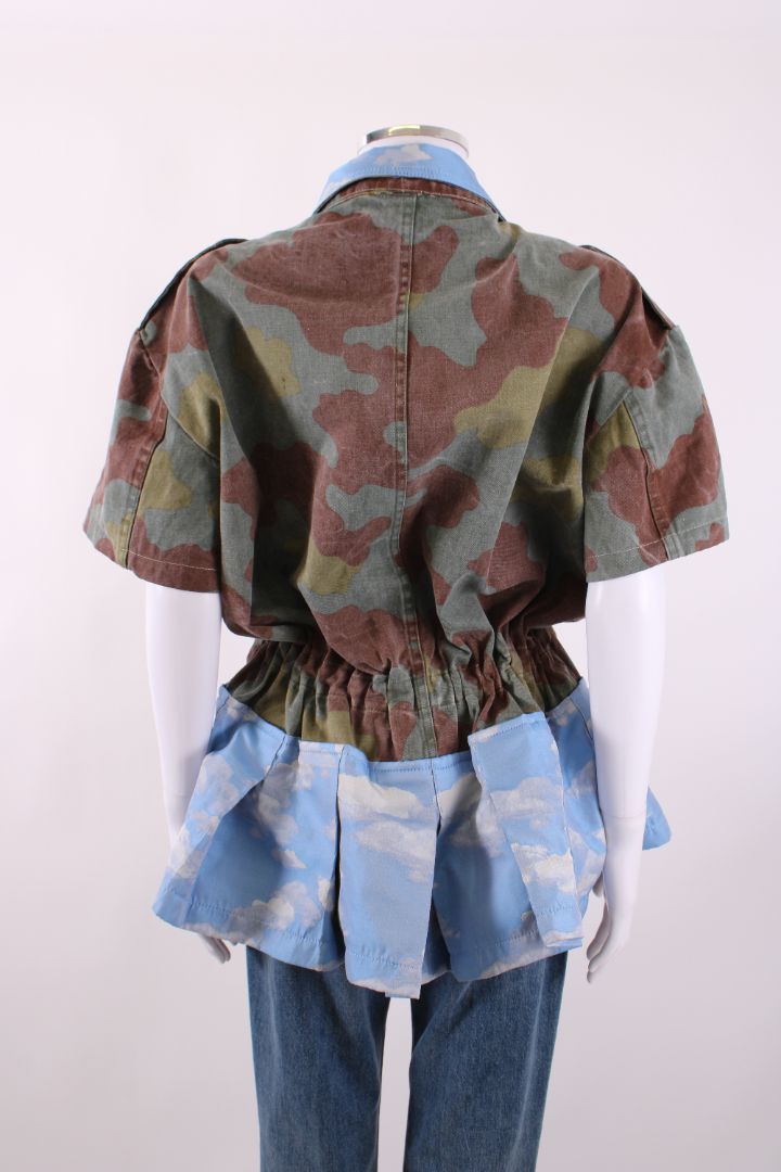Reimagined by Pinko Peplum Shirt Camo/ Sky Print L