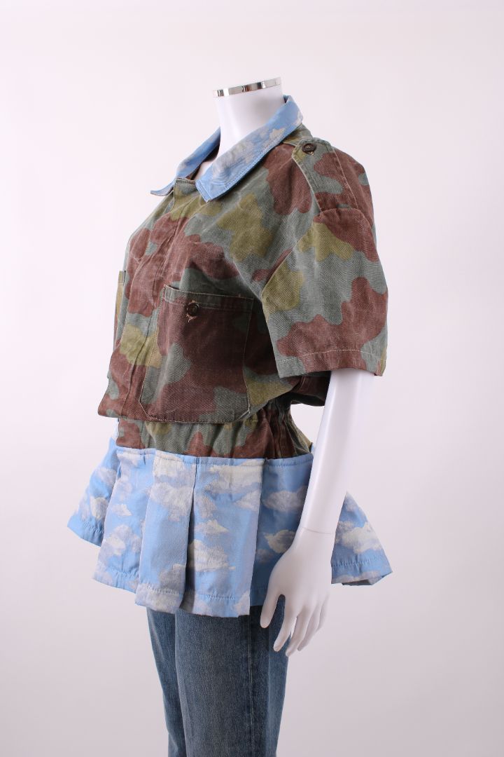 Reimagined by Pinko Peplum Shirt Camo/ Sky Print L