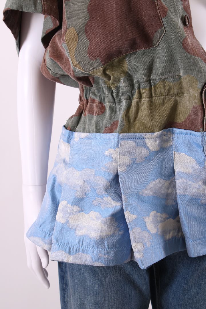 Reimagined by Pinko Peplum Shirt Camo/ Sky Print L