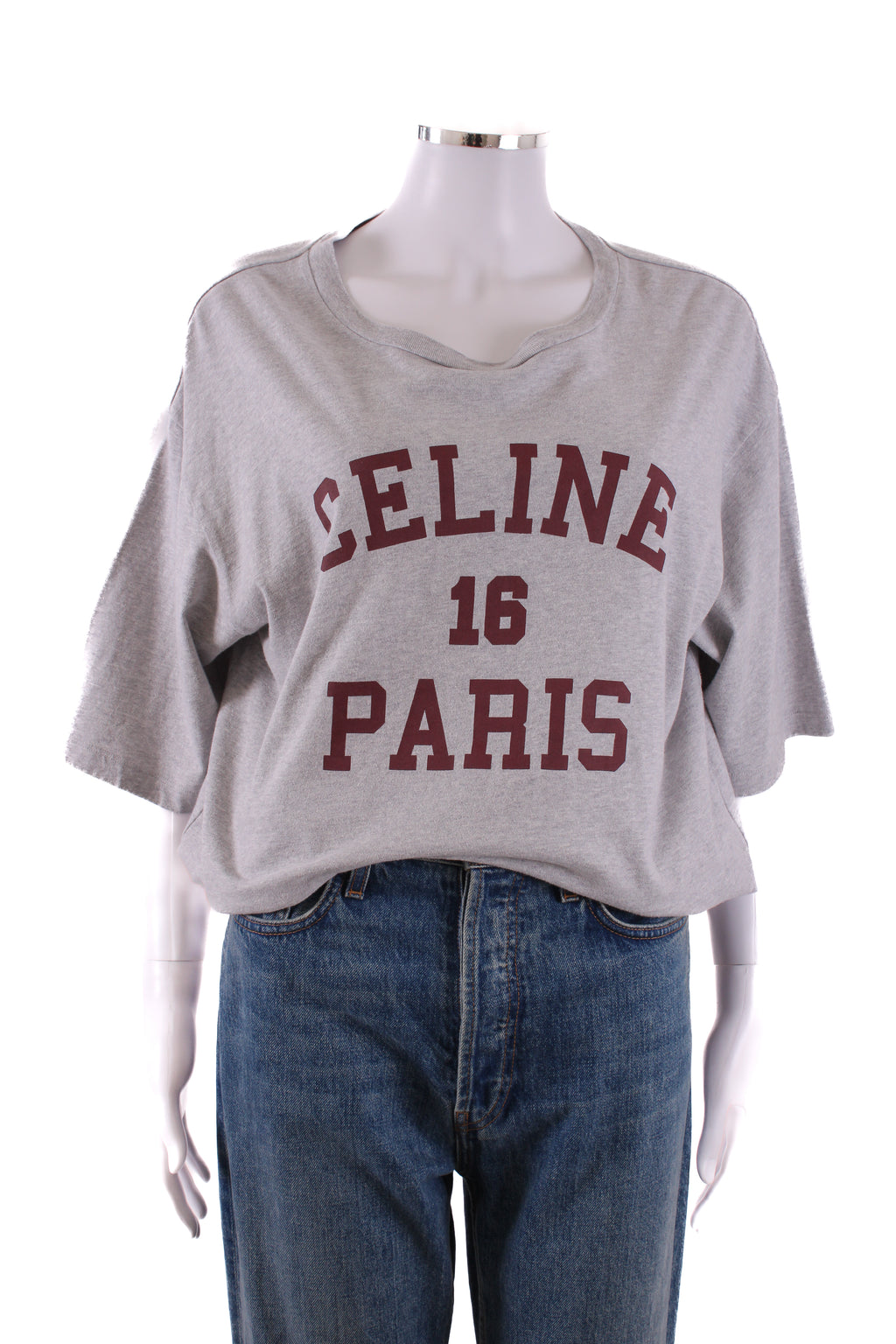 Celine Logo T-shirt Grey/ Burgundy L