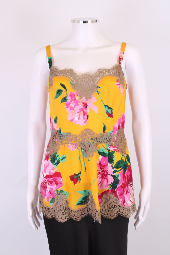Dolce & Gabbana Floral Lace Trim Camisole Mustard/ Pink M