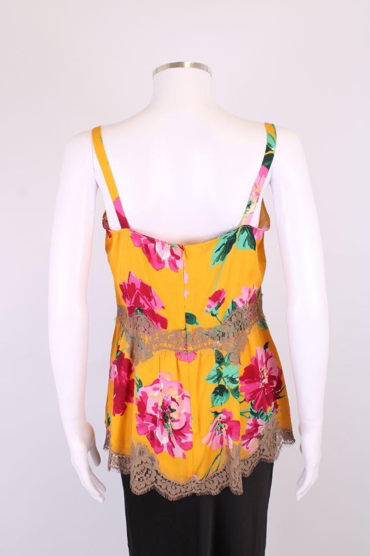 Dolce & Gabbana Floral Lace Trim Camisole Mustard/ Pink M