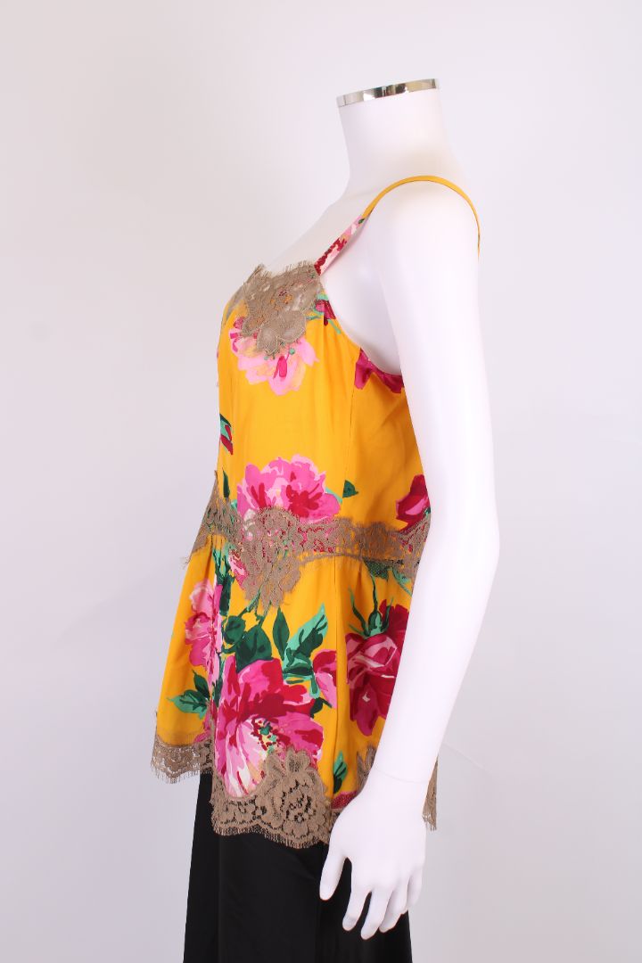 Dolce & Gabbana Floral Lace Trim Camisole Mustard/ Pink M