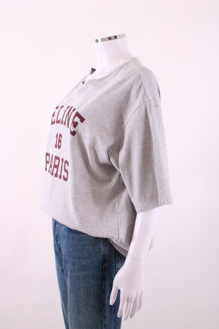 Celine Logo T-shirt Grey/ Burgundy L
