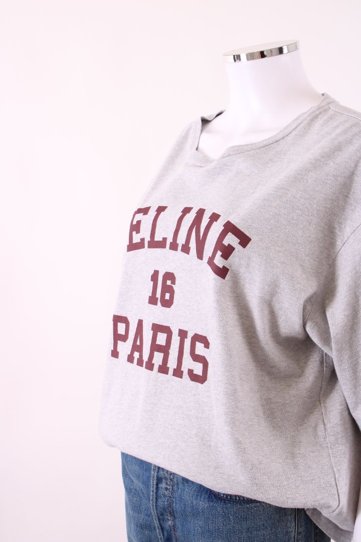 Celine Logo T-shirt Grey/ Burgundy L
