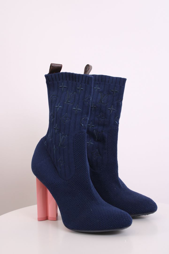 Louis Vuitton Silhouette Knit Ankle boot Navy/ Pink 37.5