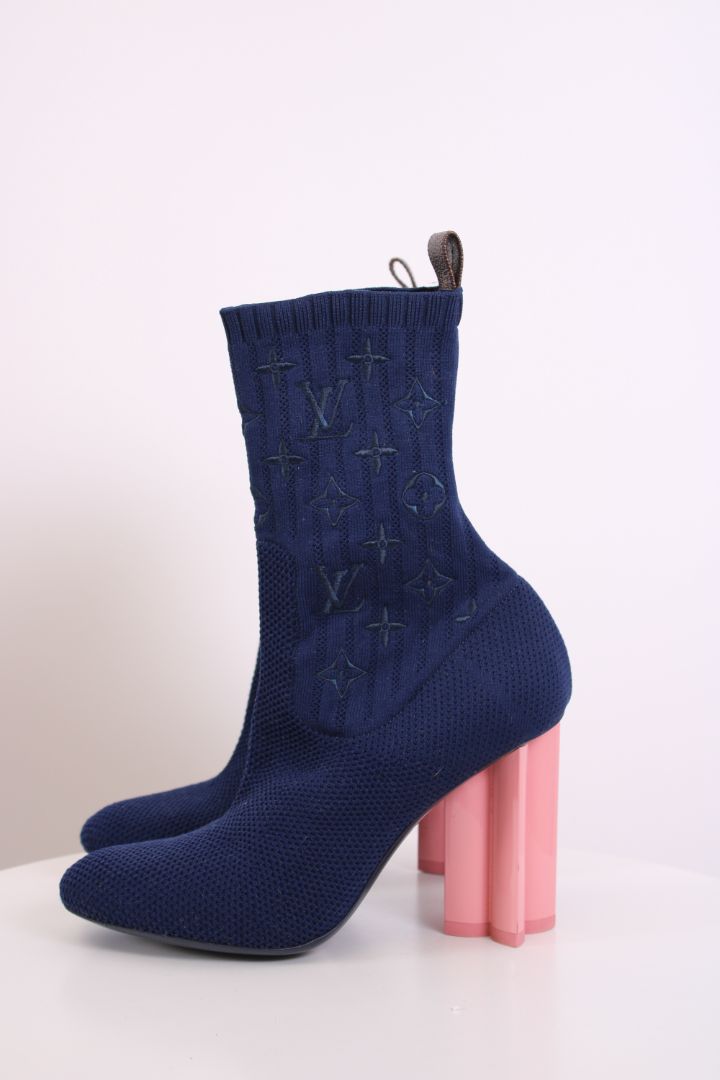 Louis Vuitton Silhouette Knit Ankle boot Navy/ Pink 37.5