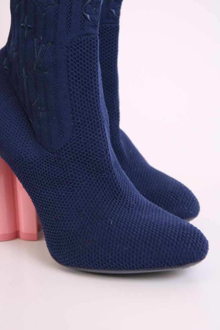 Louis Vuitton Silhouette Knit Ankle boot Navy/ Pink 37.5