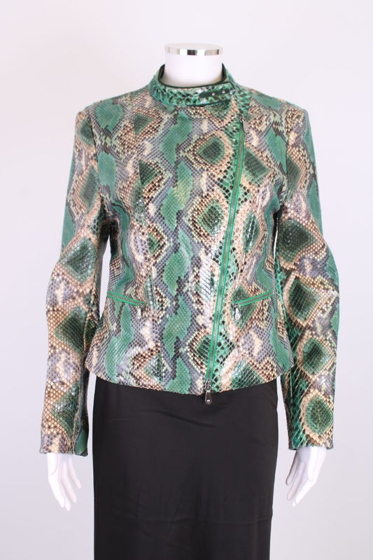 Ermanno Scervino Snake Skin Biker Jacket Green/ Beige S