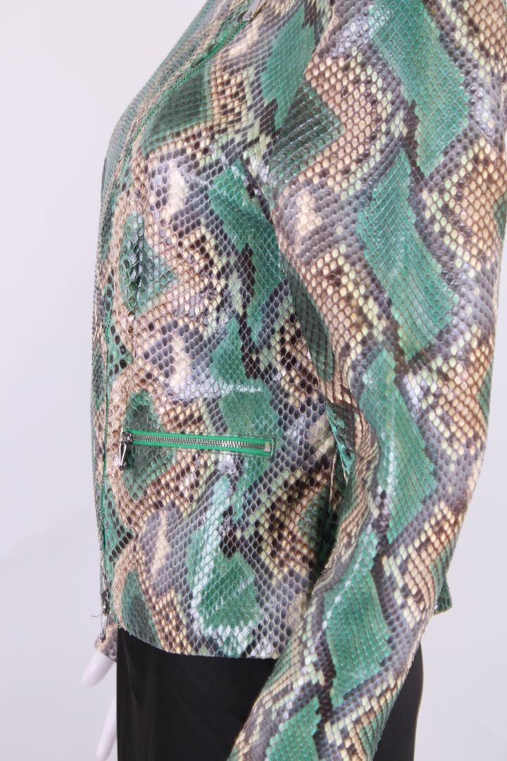 Ermanno Scervino Snake Skin Biker Jacket Green/ Beige S