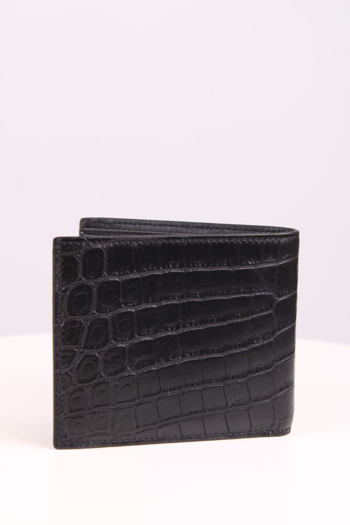 Saint Laurent East/ West Bi-Fold Croc Effect Wallet Black