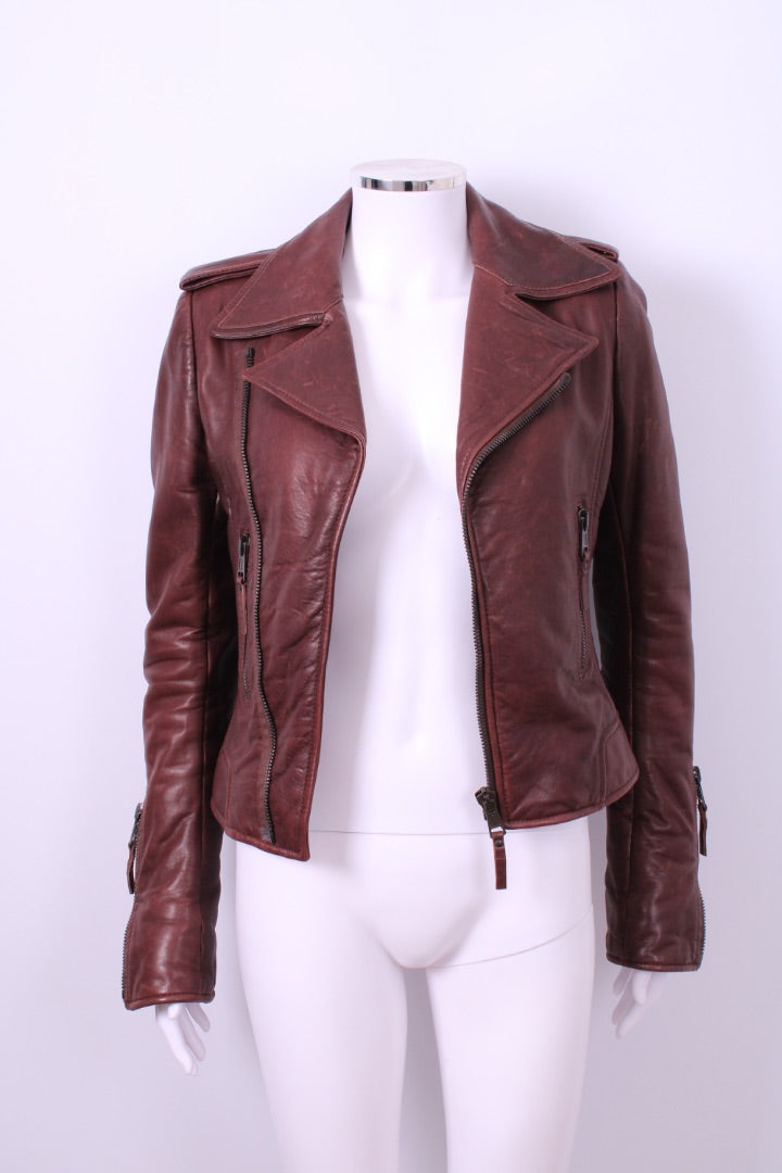 Balenciaga Leather Biker Jacket Brown 10