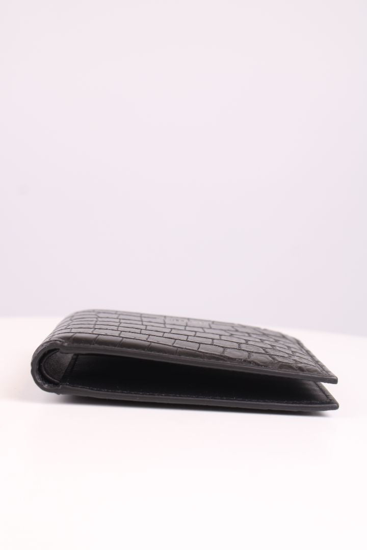 Saint Laurent East/ West Bi-Fold Croc Effect Wallet Black