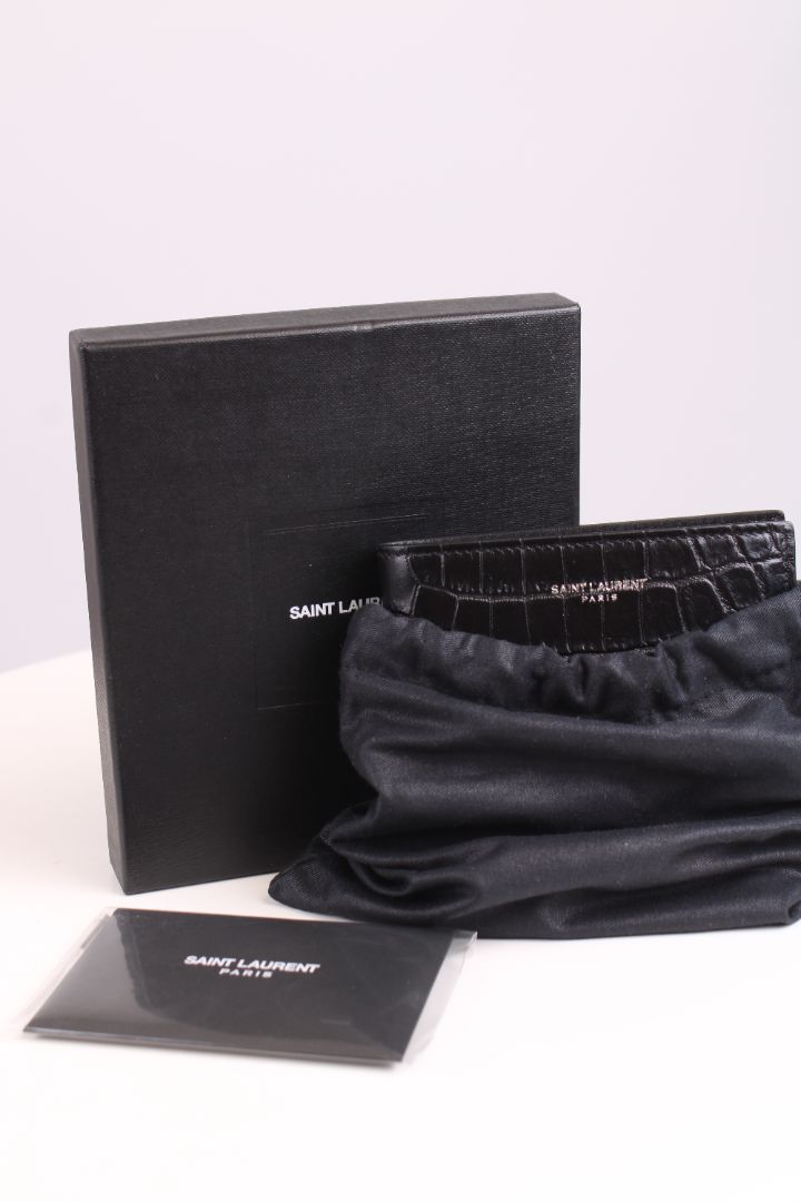 Saint Laurent East/ West Bi-Fold Croc Effect Wallet Black