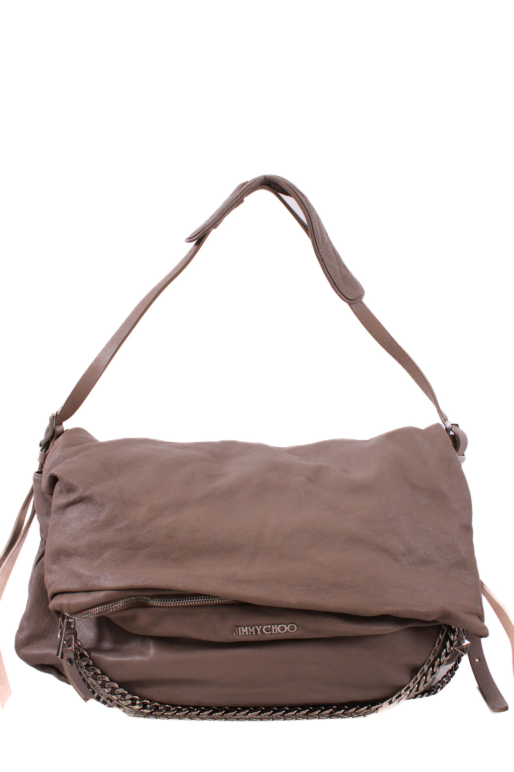Jimmy Choo Chain Fold Over Bag Beige