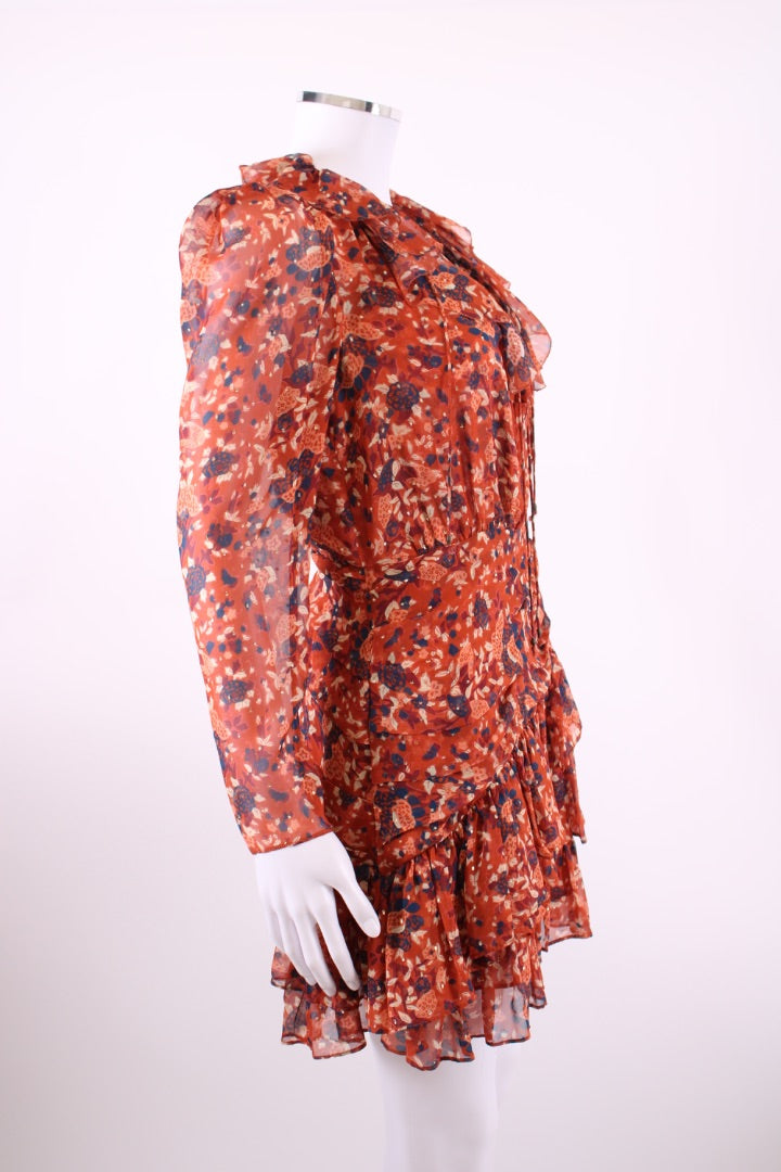 Ulla Johnson L/S Floral Shimmer Dress Rust/ Navy 8